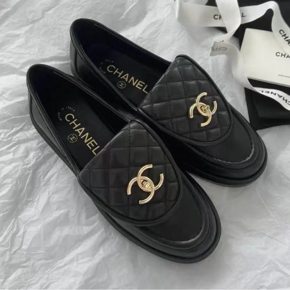 CHANEL Black Loafers with Gold Accents - Picture 1 of 4